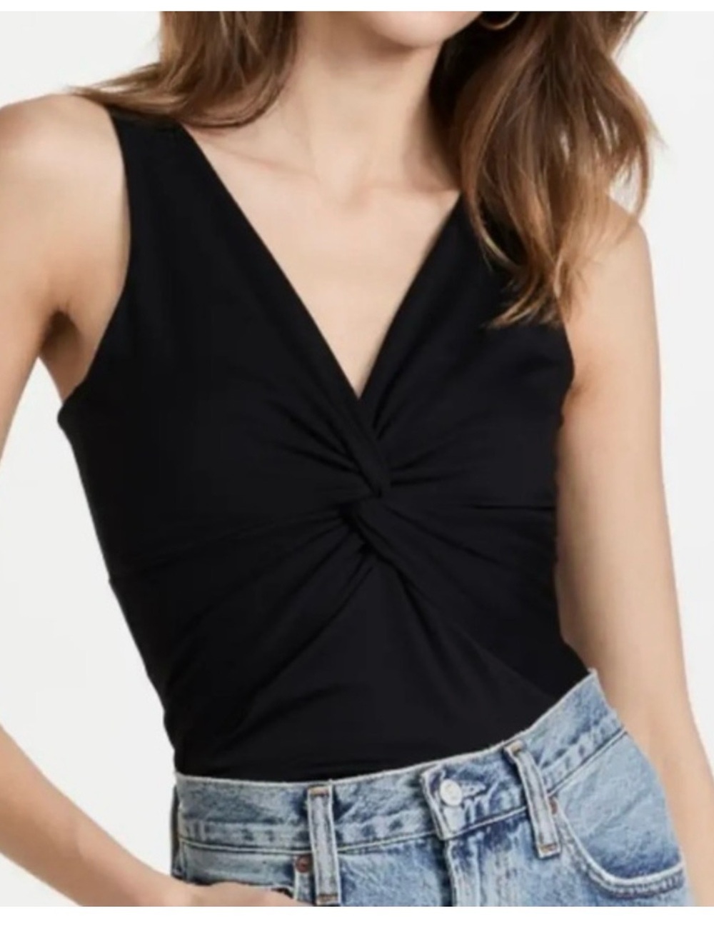 Susana Monaco Black Twist-Front V-Neck Tank